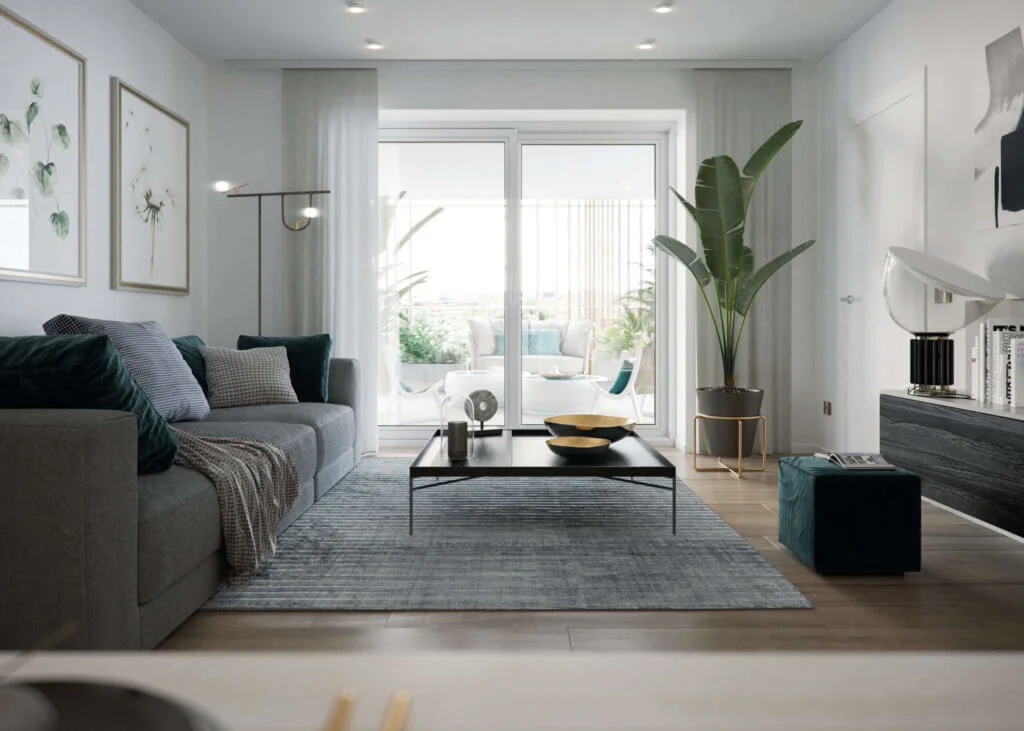 Finestre in legno-alluminio di colore bianco installate in un ambiente residenziale.