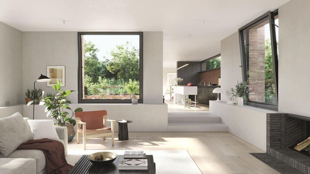 Ambiente casalingo con finestre e serramenti in alluminio dotati di sistema AvanTec SimplySmart.